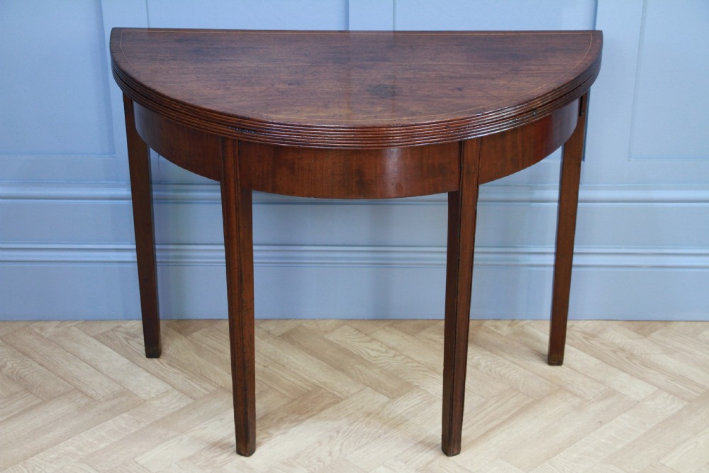 Antique Original Georgian Regency Mahogany Inlaid Demi Lune Fold Over Top Side Table View V