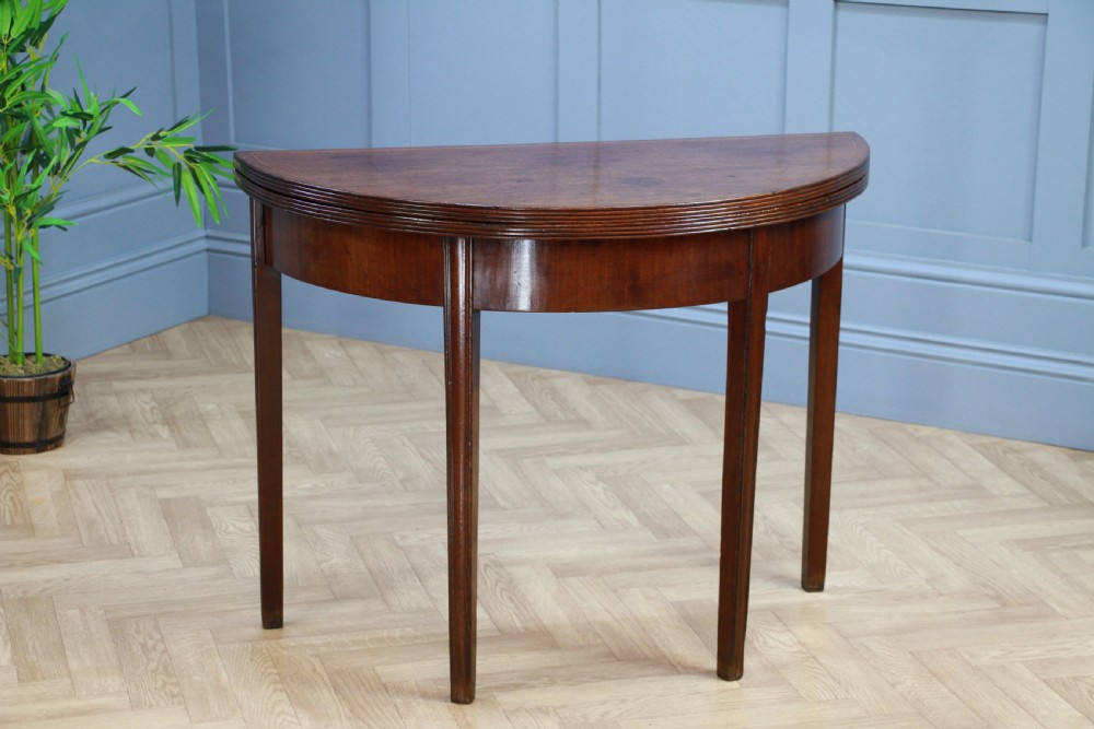 Antique Original Georgian Regency Mahogany Inlaid Demi Lune Fold Over Top Side Table View VII