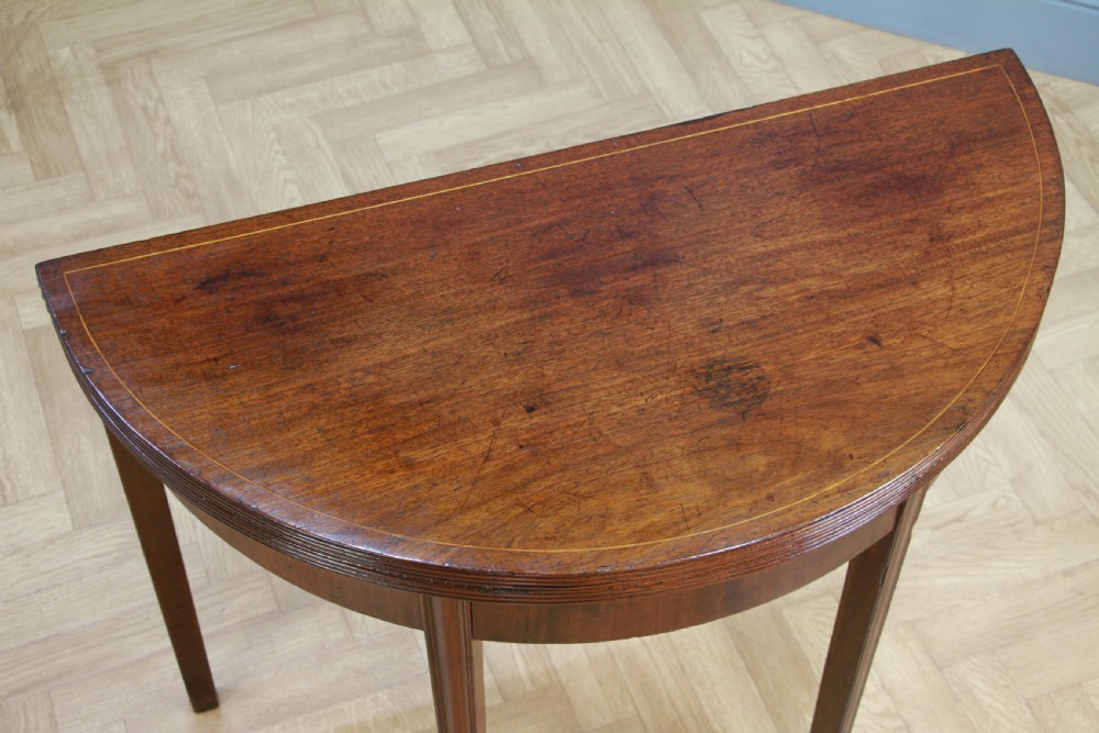 Antique Original Georgian Regency Mahogany Inlaid Demi Lune Fold Over Top Side Table View VIII