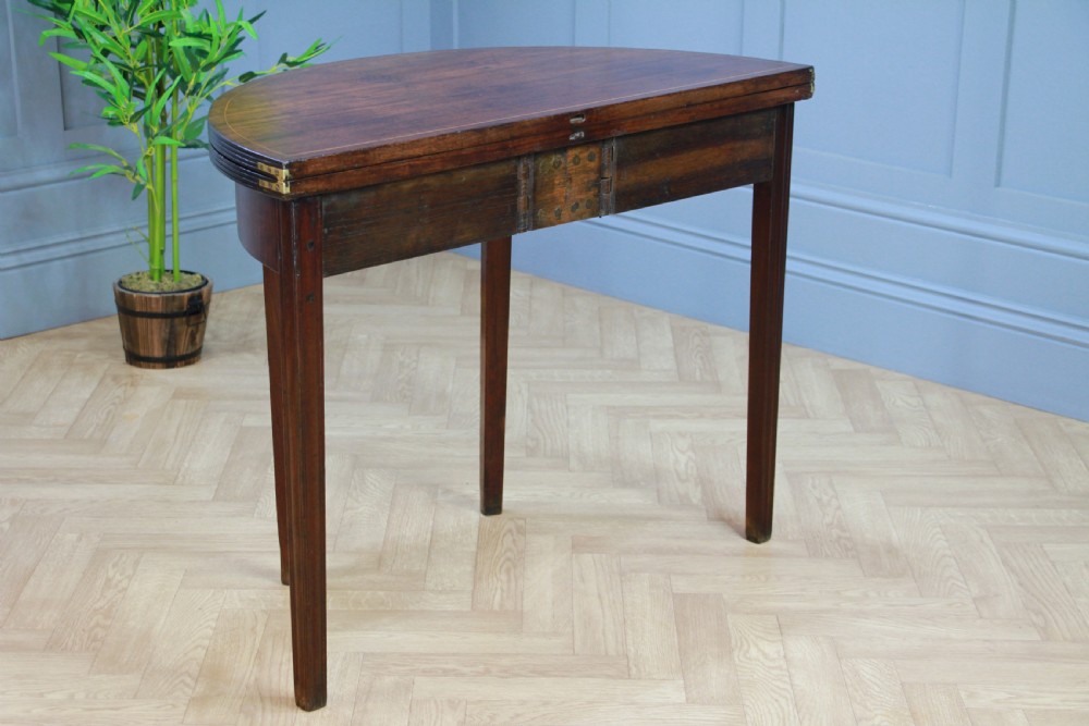 Antique Original Georgian Regency Mahogany Inlaid Demi Lune Fold Over Top Side Table View XII