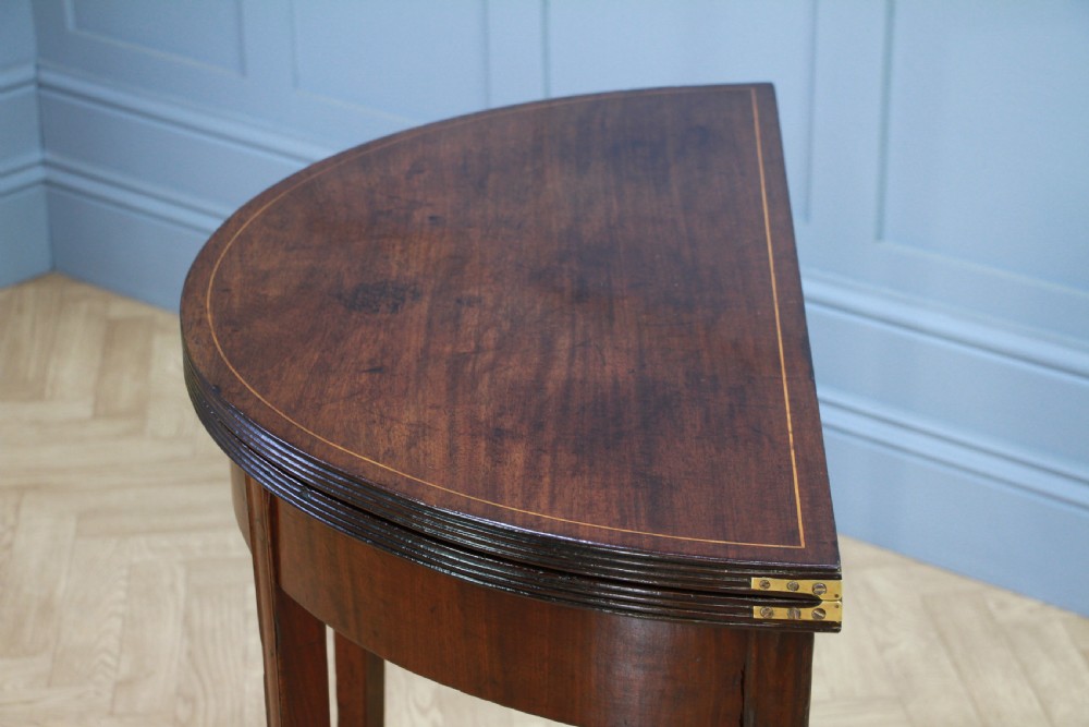 Antique Original Georgian Regency Mahogany Inlaid Demi Lune Fold Over Top Side Table View XIV