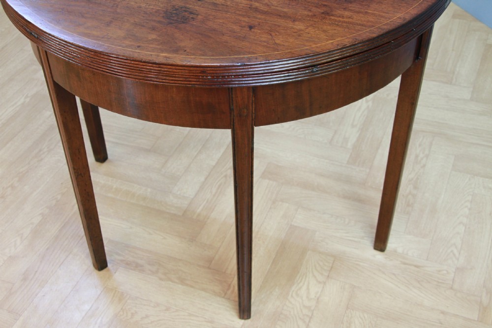 Antique Original Georgian Regency Mahogany Inlaid Demi Lune Fold Over Top Side Table View XV
