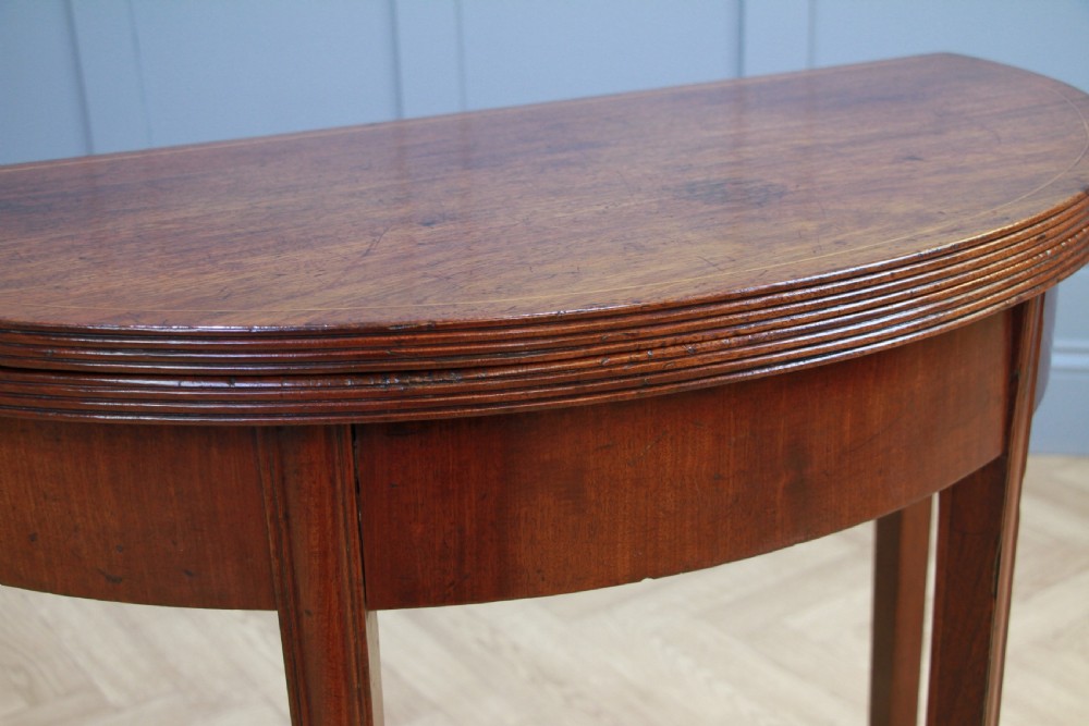 Antique Original Georgian Regency Mahogany Inlaid Demi Lune Fold Over Top Side Table View XVI