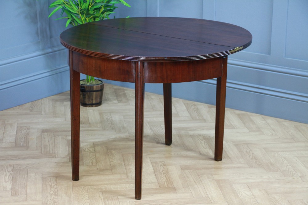 Antique Original Georgian Regency Mahogany Inlaid Demi Lune Fold Over Top Side Table View XIX