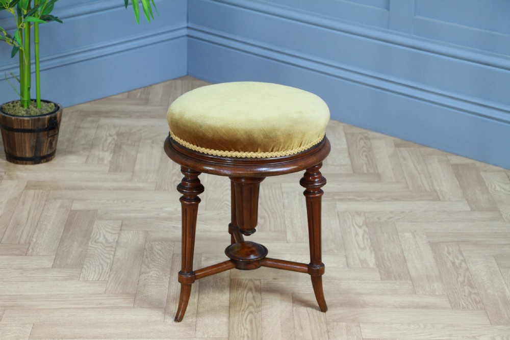 Antique Original Victorian Round Walnut Revolving Piano Stool View VIII