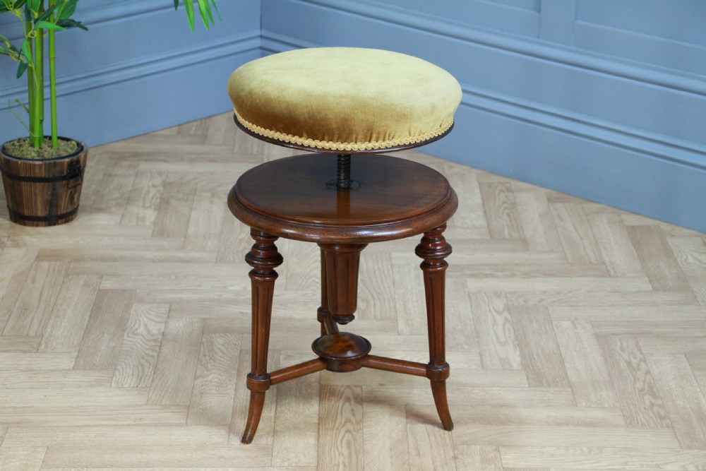 Antique Original Victorian Round Walnut Revolving Piano Stool View II