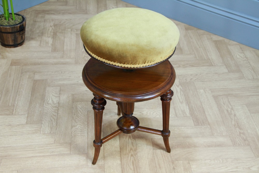 Antique Original Victorian Round Walnut Revolving Piano Stool View III