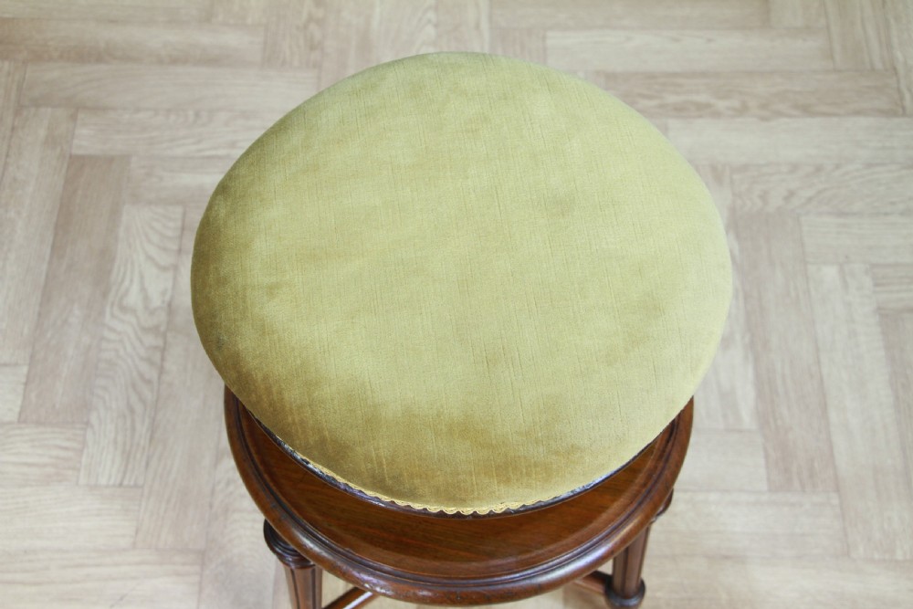 Antique Original Victorian Round Walnut Revolving Piano Stool View IV