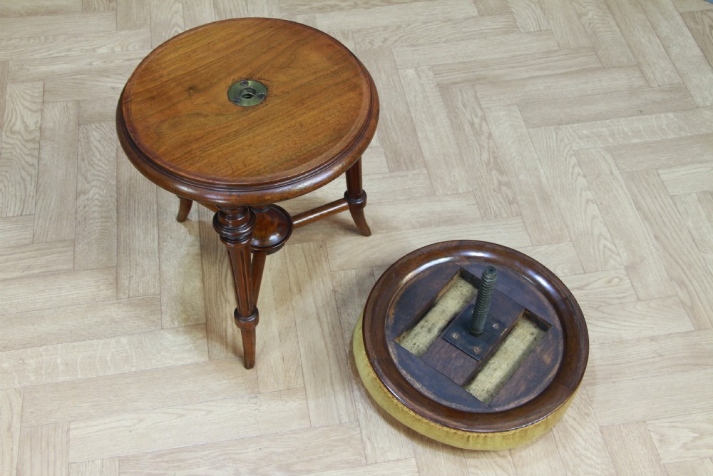 Antique Original Victorian Round Walnut Revolving Piano Stool View V