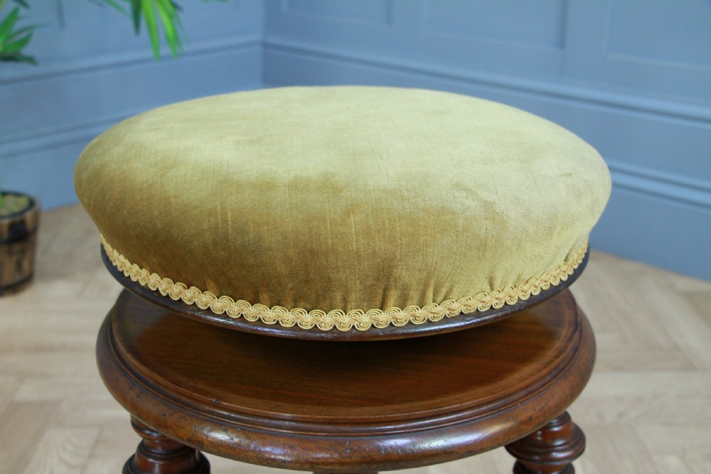 Antique Original Victorian Round Walnut Revolving Piano Stool View VI