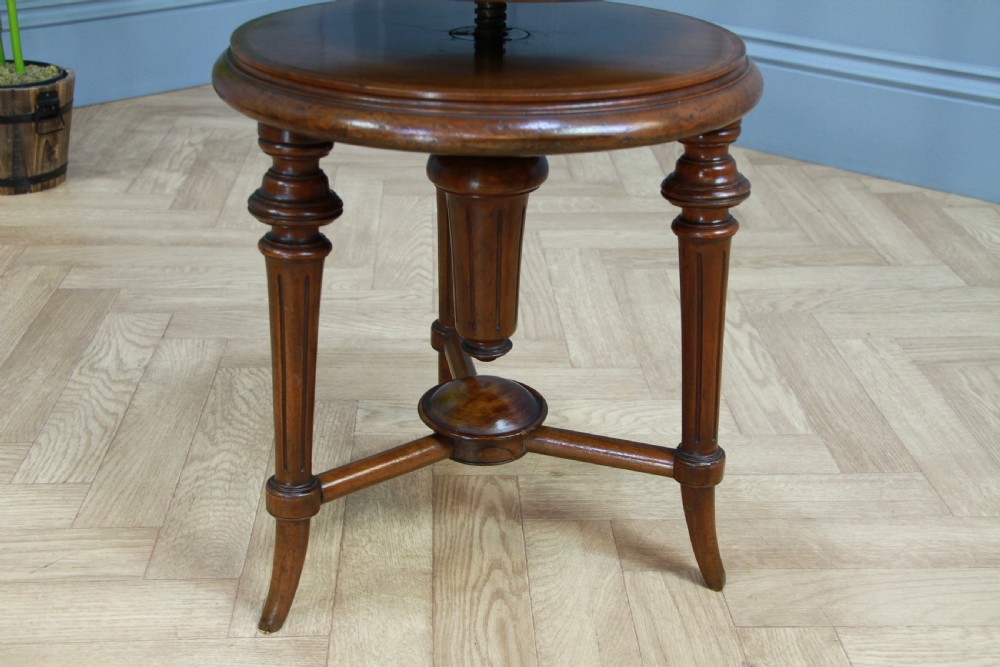 Antique Original Victorian Round Walnut Revolving Piano Stool View VII