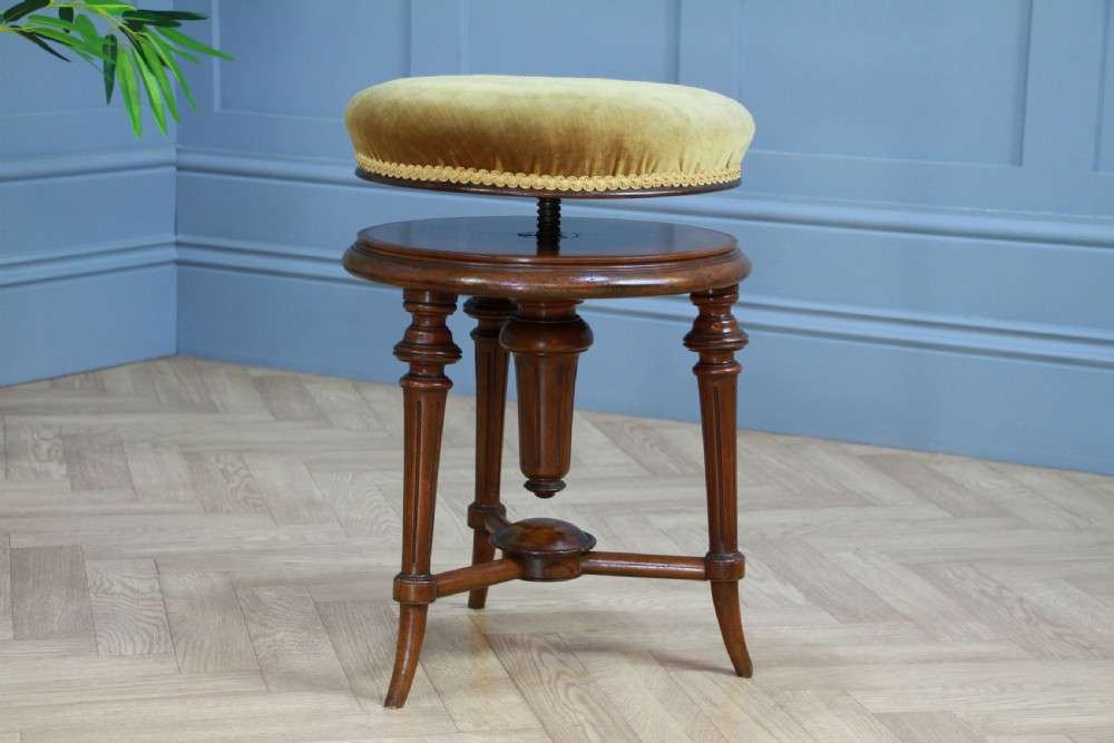Antique Original Victorian Round Walnut Revolving Piano Stool