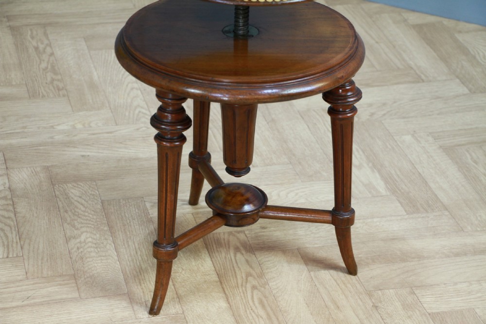 Antique Original Victorian Round Walnut Revolving Piano Stool View IX