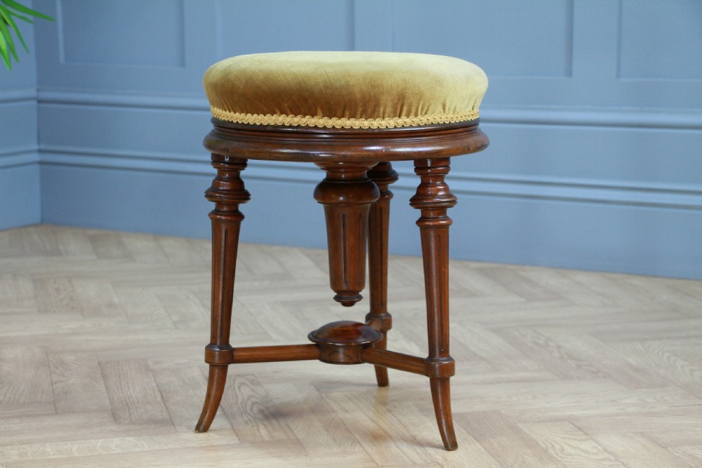 Antique Original Victorian Round Walnut Revolving Piano Stool View X