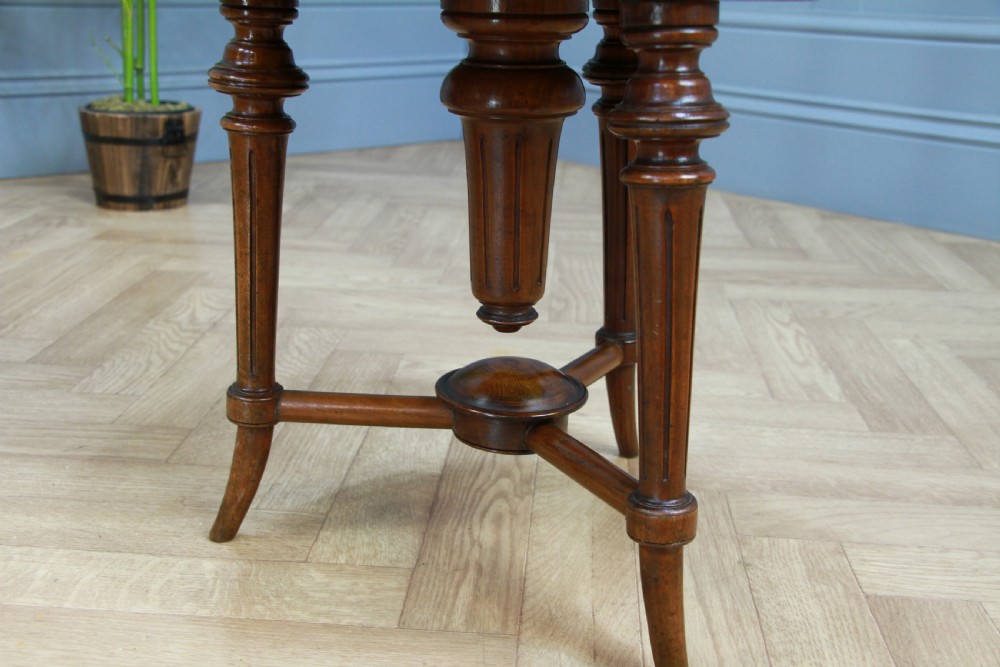 Antique Original Victorian Round Walnut Revolving Piano Stool View XI
