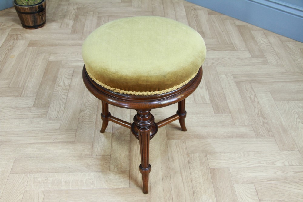 Antique Original Victorian Round Walnut Revolving Piano Stool View XII