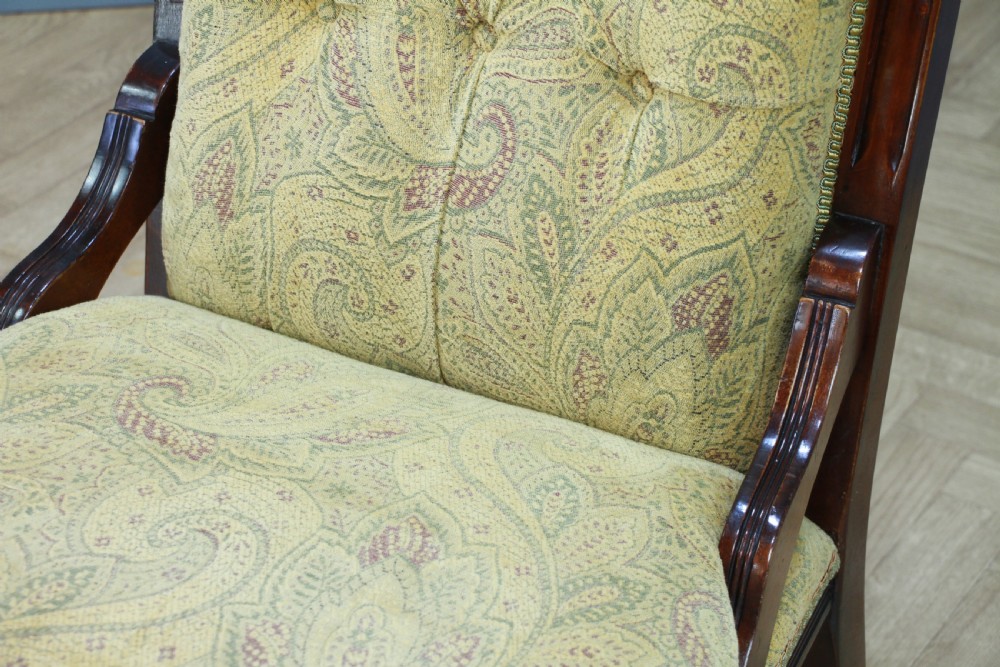 Antique Edwardian Carved Button Back Mahogany Fireside Ladies Chair C1895 View IV