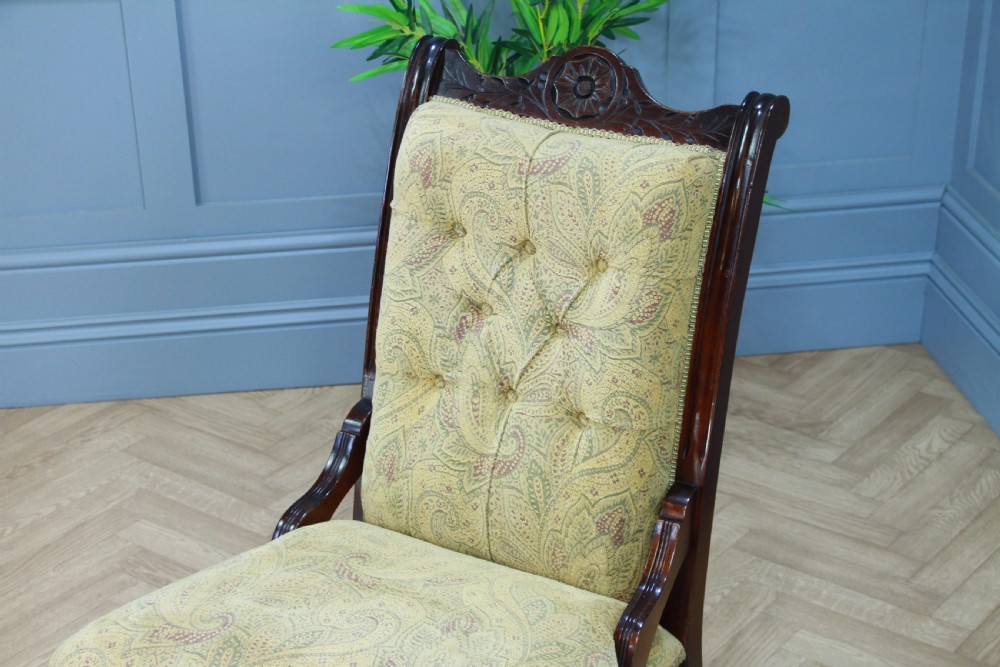 Antique Edwardian Carved Button Back Mahogany Fireside Ladies Chair C1895 View IX