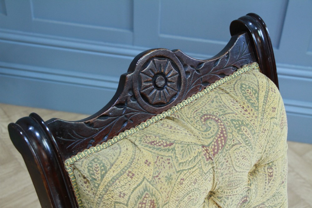 Antique Edwardian Carved Button Back Mahogany Fireside Ladies Chair C1895 View X
