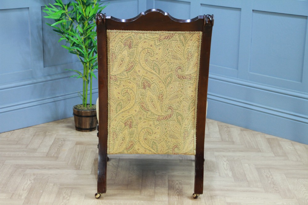 Antique Edwardian Carved Button Back Mahogany Fireside Ladies Chair C1895 View XI