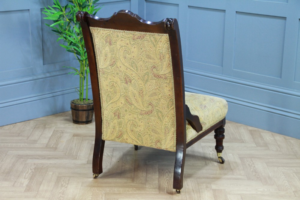 Antique Edwardian Carved Button Back Mahogany Fireside Ladies Chair C1895 View XIV