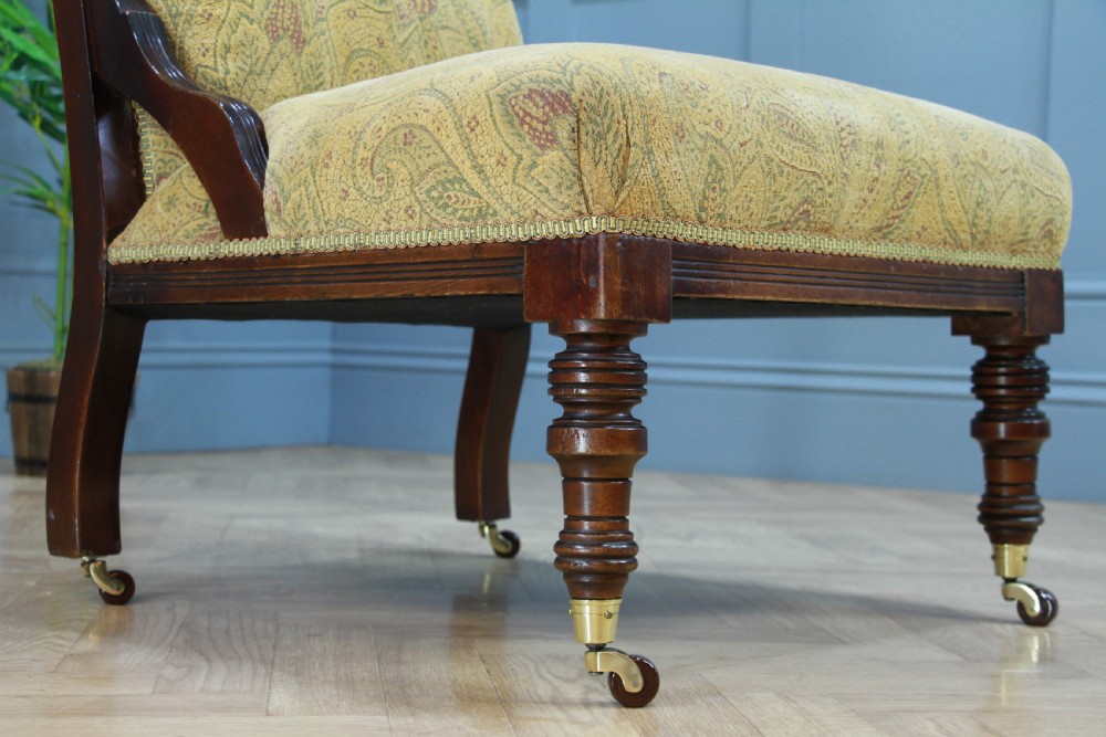 Antique Edwardian Carved Button Back Mahogany Fireside Ladies Chair C1895 View XV