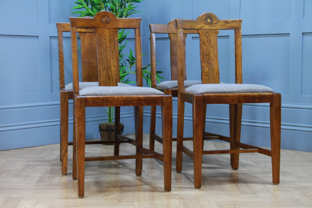 Set of 4 Antique Medium Oak Arts & Crafts Restored Dining Chairs Original C1910