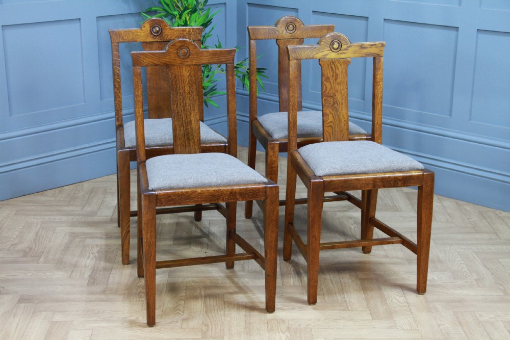 Set of 4 Antique Medium Oak Arts & Crafts Restored Dining Chairs Original C1910 View II
