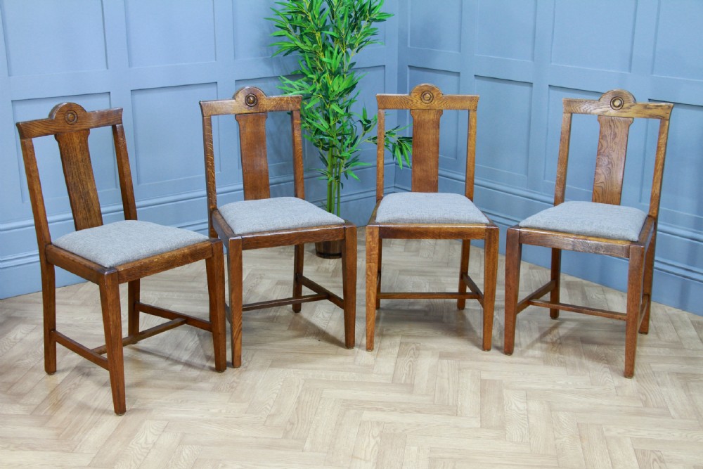 Set of 4 Antique Medium Oak Arts & Crafts Restored Dining Chairs Original C1910 View III