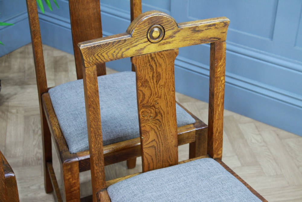 Set of 4 Antique Medium Oak Arts & Crafts Restored Dining Chairs Original C1910 View V