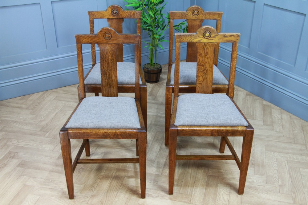 Set of 4 Antique Medium Oak Arts & Crafts Restored Dining Chairs Original C1910 View VI