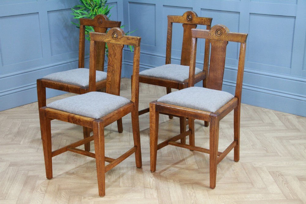 Set of 4 Antique Medium Oak Arts & Crafts Restored Dining Chairs Original C1910 View VII