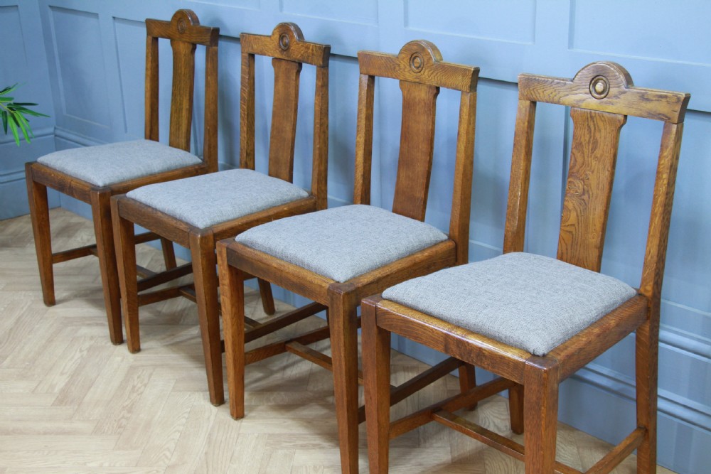 Set of 4 Antique Medium Oak Arts & Crafts Restored Dining Chairs Original C1910 View VIII