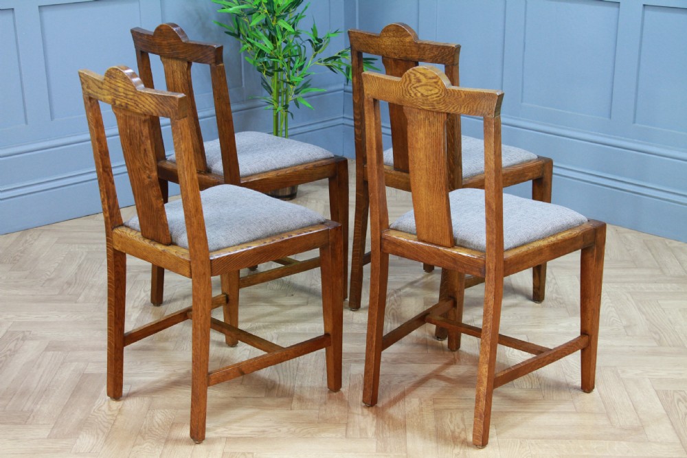 Set of 4 Antique Medium Oak Arts & Crafts Restored Dining Chairs Original C1910 View X