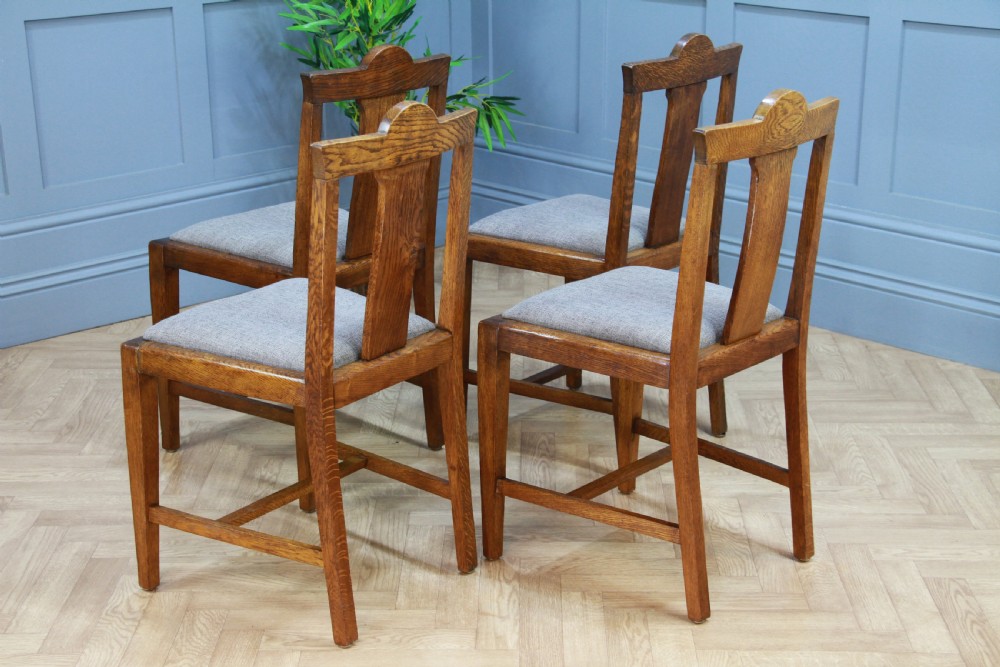 Set of 4 Antique Medium Oak Arts & Crafts Restored Dining Chairs Original C1910 View XI