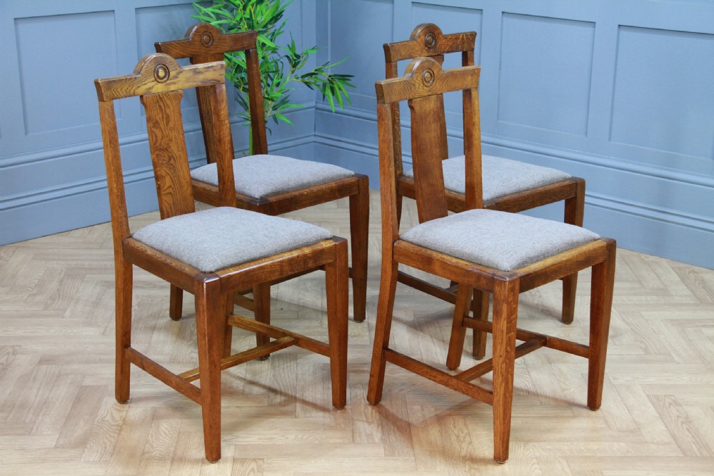 Set of 4 Antique Medium Oak Arts & Crafts Restored Dining Chairs Original C1910 View XII