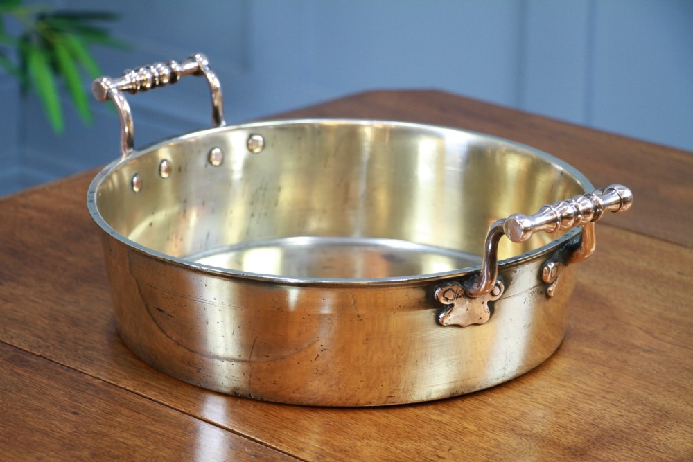 Antique Victorian Polished Copper & Brass Jam Pan With Handles C1850