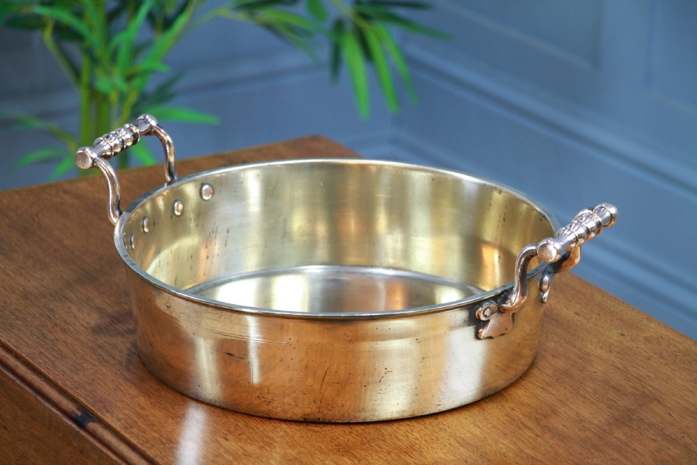 Antique Victorian Polished Copper & Brass Jam Pan With Handles C1850 View II