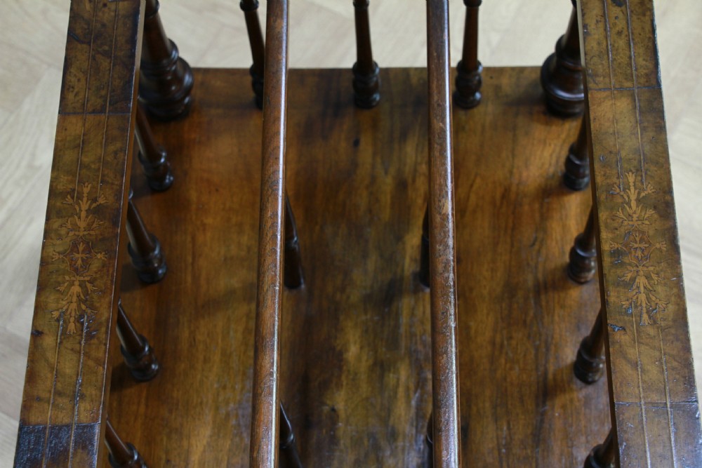Antique Original Victorian Burr Walnut Inlaid Turned Canterbury With Drawer 1870 View VII