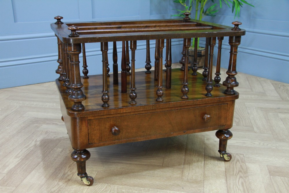 Antique Original Victorian Burr Walnut Inlaid Turned Canterbury With Drawer 1870 View X