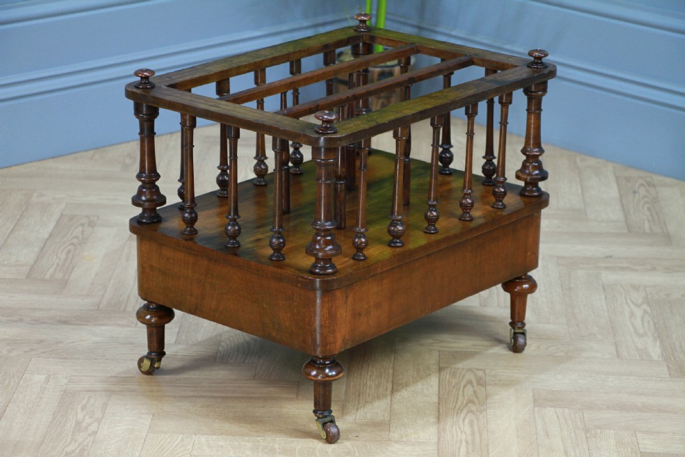 Antique Original Victorian Burr Walnut Inlaid Turned Canterbury With Drawer 1870 View XIII