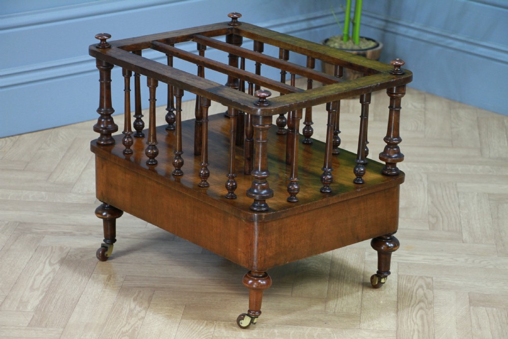 Antique Original Victorian Burr Walnut Inlaid Turned Canterbury With Drawer 1870 View XIV