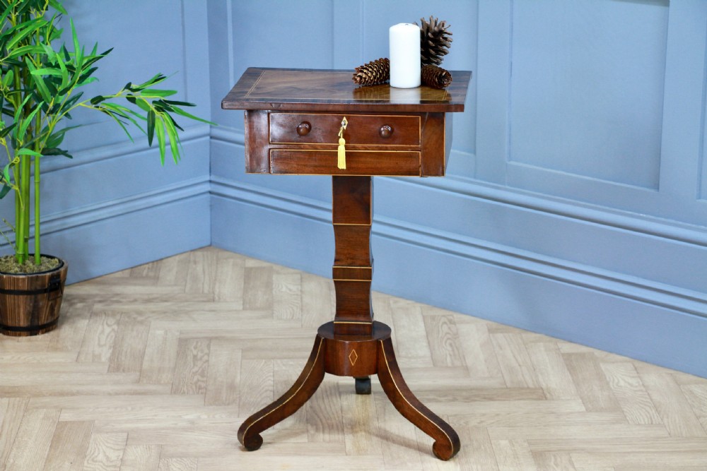Antique Georgian Mahogany Inlaid Sewing, Work, Lamp Pedestal Table C1820
 View IX