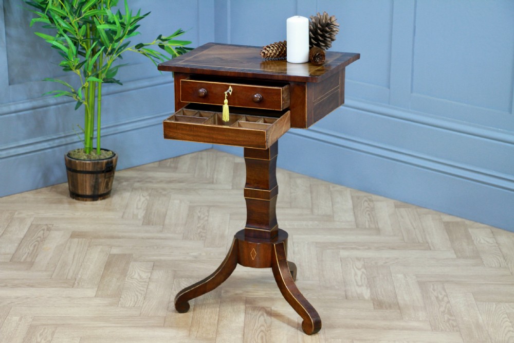 Antique Georgian Mahogany Inlaid Sewing, Work, Lamp Pedestal Table C1820
 View II