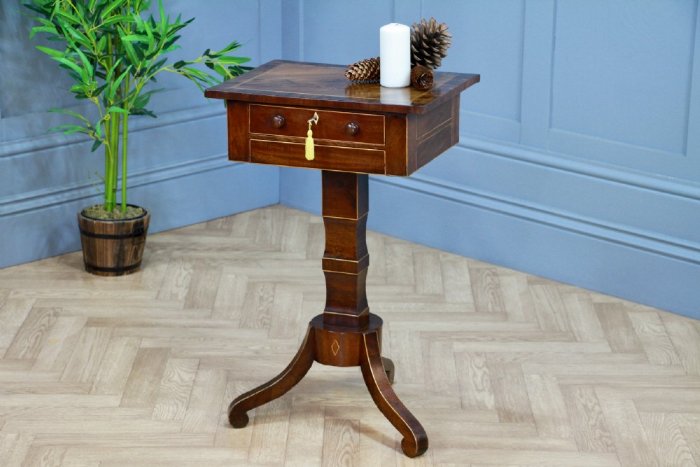 Antique Georgian Mahogany Inlaid Sewing, Work, Lamp Pedestal Table C1820
