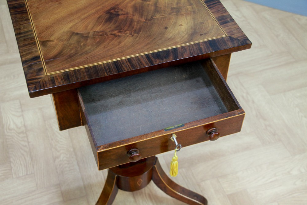 Antique Georgian Mahogany Inlaid Sewing, Work, Lamp Pedestal Table C1820
 View V