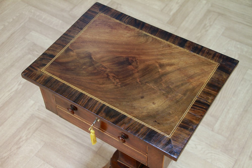 Antique Georgian Mahogany Inlaid Sewing, Work, Lamp Pedestal Table C1820
 View VIII