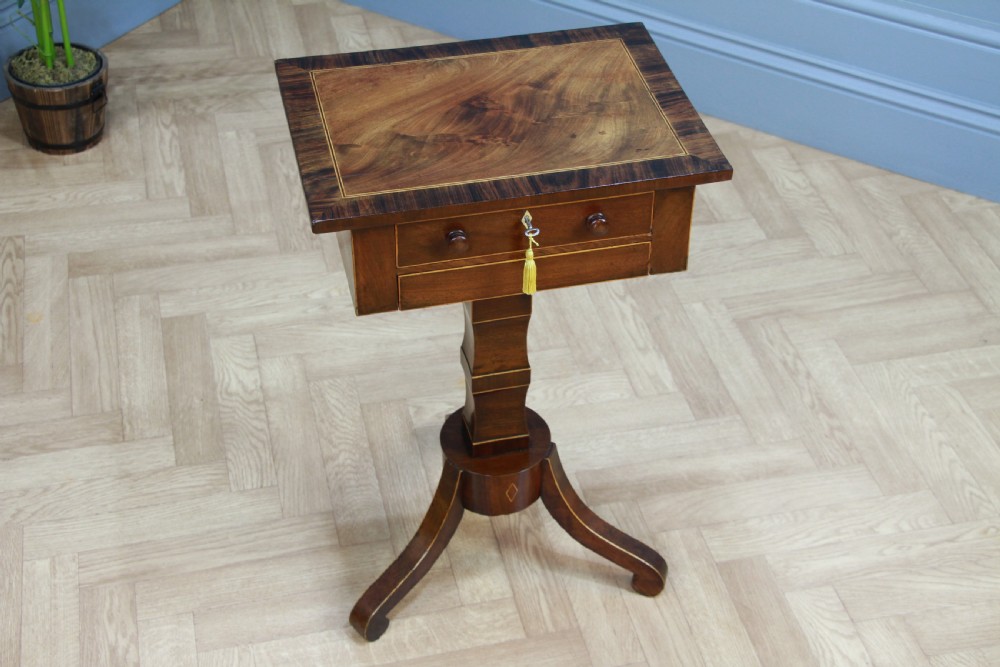 Antique Georgian Mahogany Inlaid Sewing, Work, Lamp Pedestal Table C1820
 View III