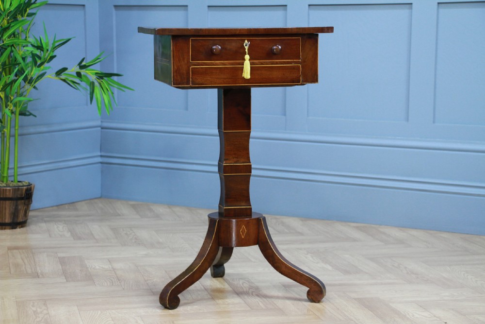 Antique Georgian Mahogany Inlaid Sewing, Work, Lamp Pedestal Table C1820
 View XII