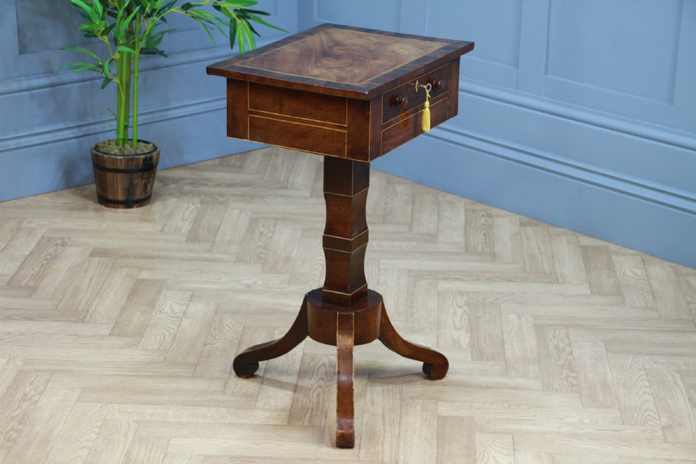 Antique Georgian Mahogany Inlaid Sewing, Work, Lamp Pedestal Table C1820
 View XIV